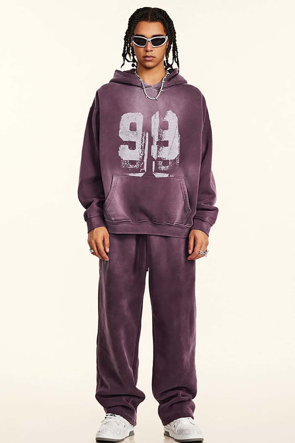 Vintage Wash Graffiti Paint Print Fleece Hoodie