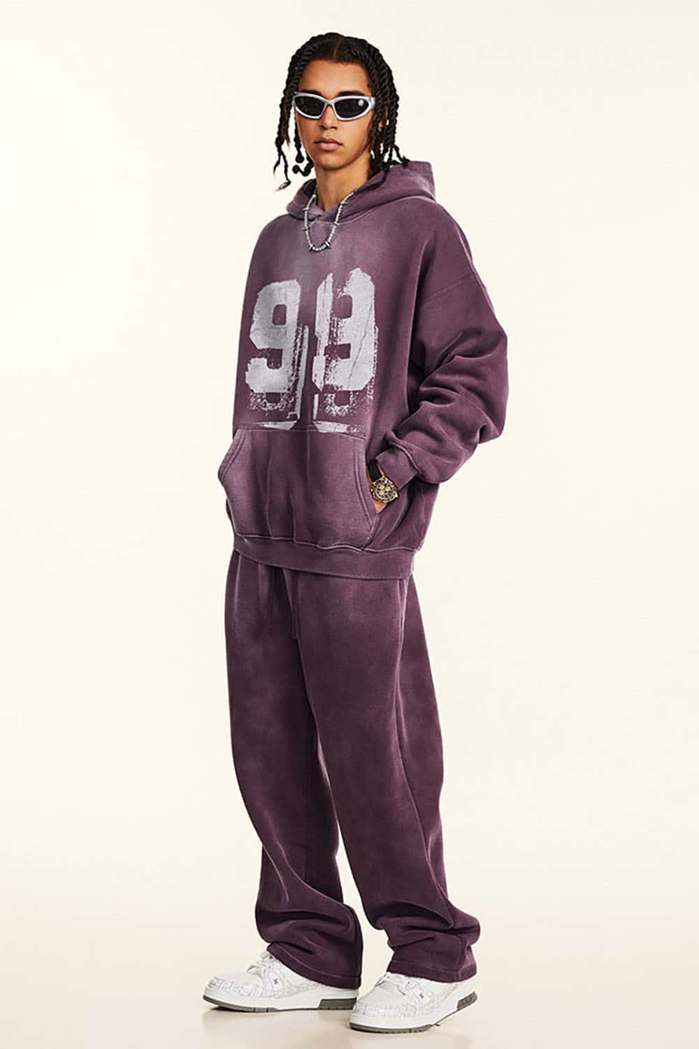 Vintage Wash Graffiti Paint Print Fleece Hoodie