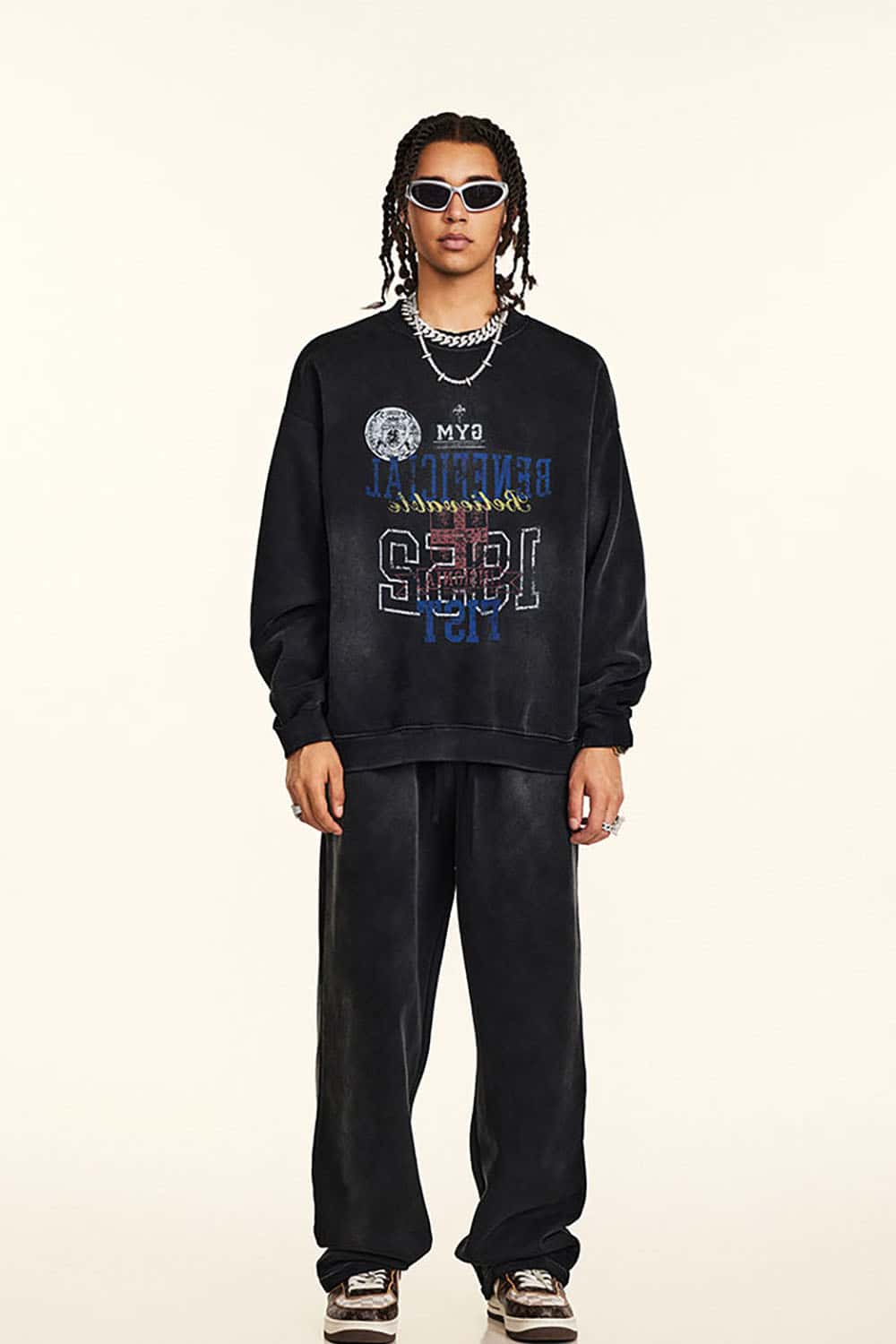 High Street Digital Print Letter Crewneck Sweatshirt
