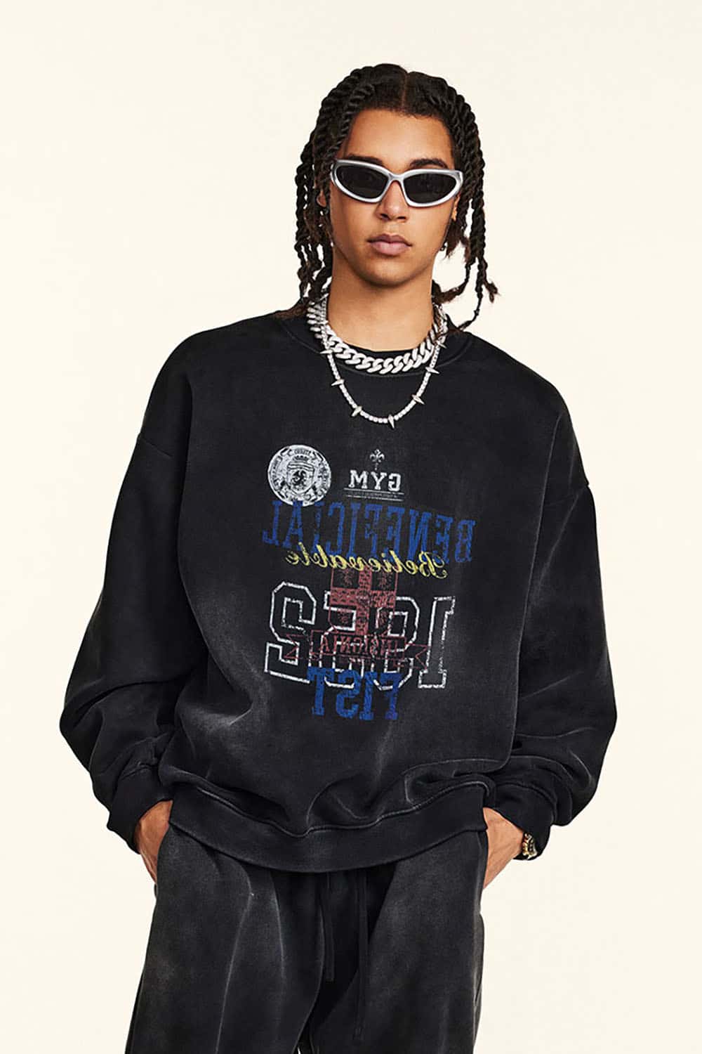 High Street Digital Print Letter Crewneck Sweatshirt