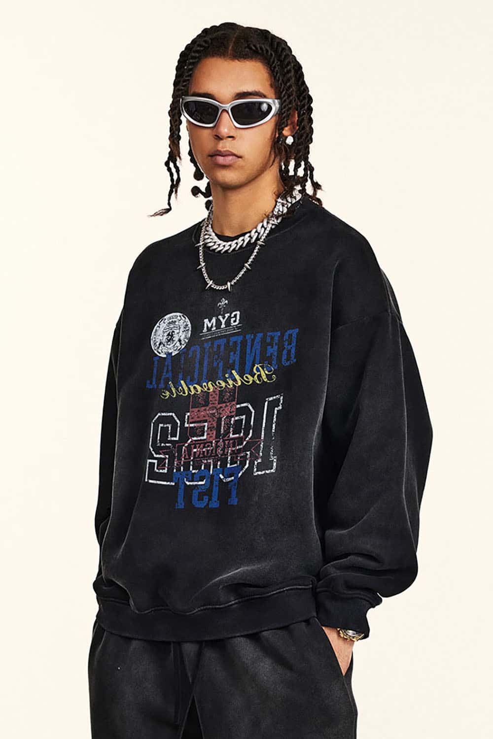 High Street Digital Print Letter Crewneck Sweatshirt