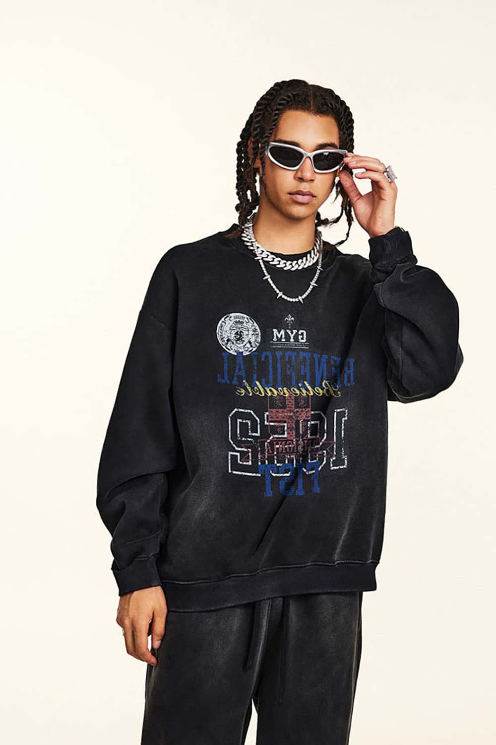 High Street Digital Print Letter Crewneck Sweatshirt