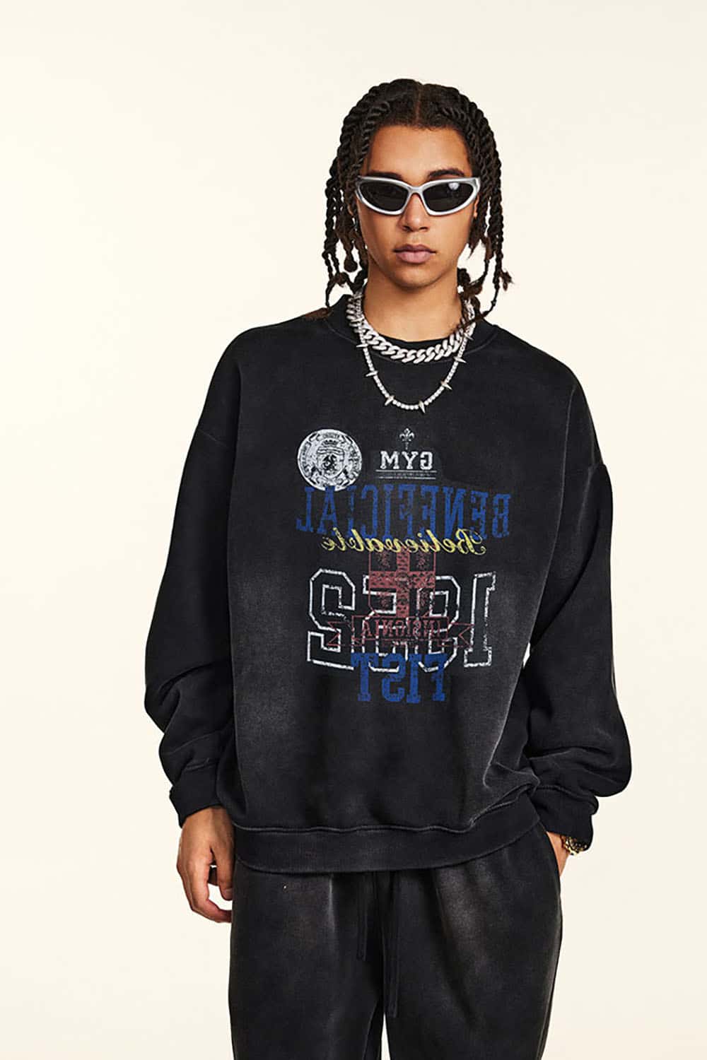 High Street Digital Print Letter Crewneck Sweatshirt
