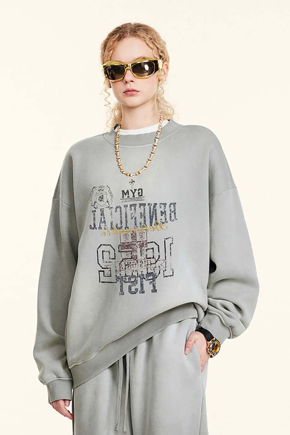 High Street Digital Print Letter Crewneck Sweatshirt