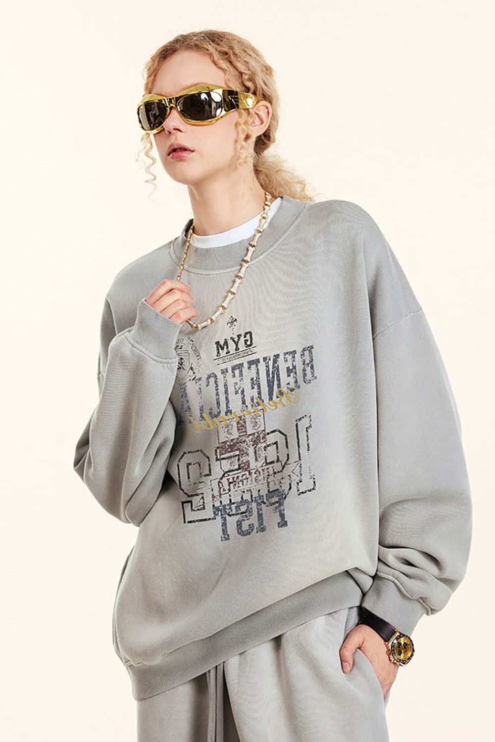 High Street Digital Print Letter Crewneck Sweatshirt