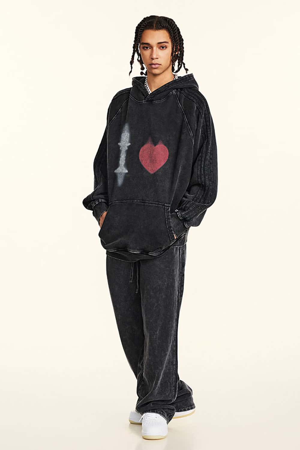 Vintage Washed Cotton Oversized Hoodie with King and Heart Design