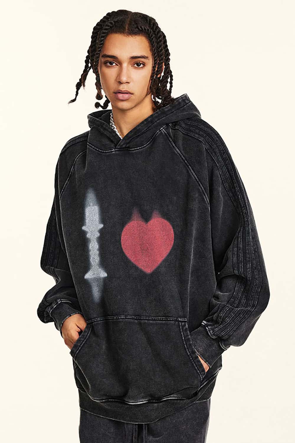 Vintage Washed Cotton Oversized Hoodie with King and Heart Design