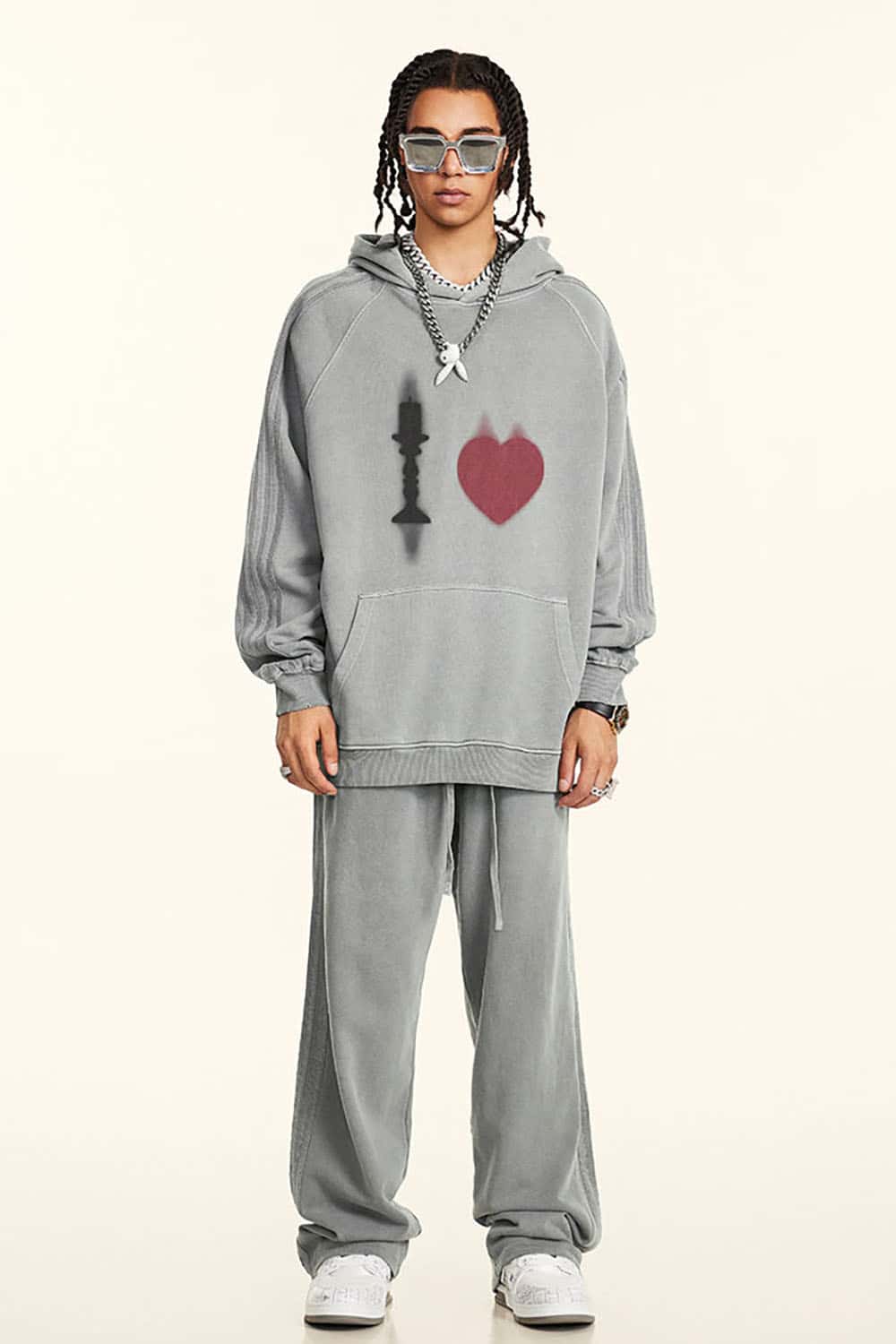 Vintage Washed Cotton Oversized Hoodie with King and Heart Design