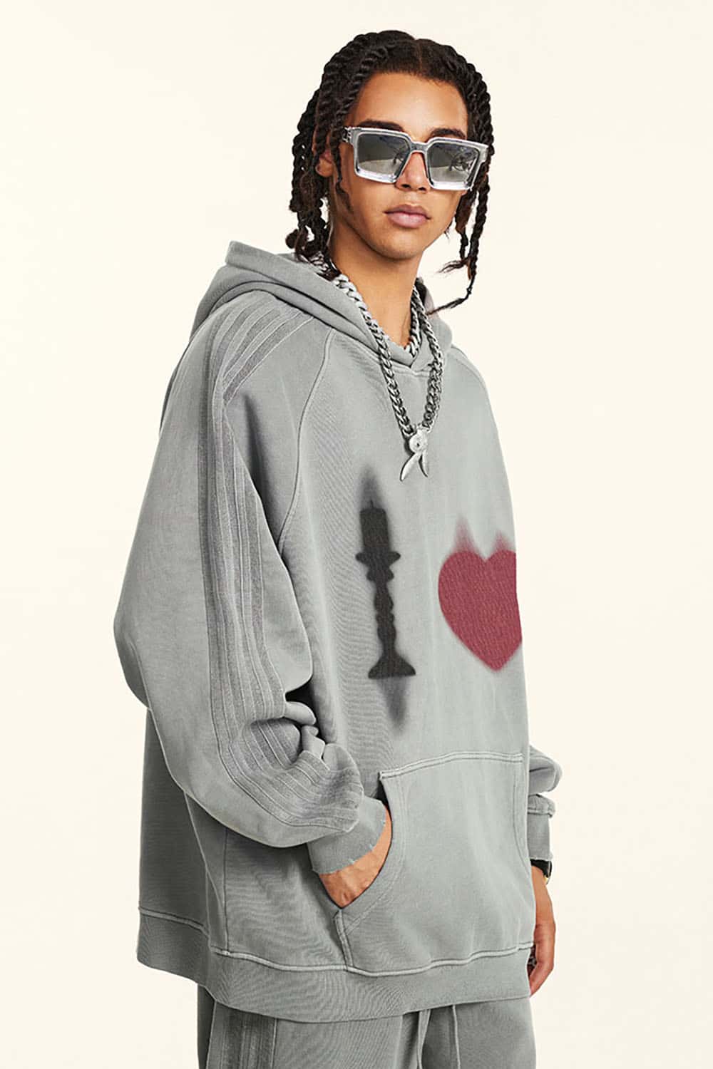 Vintage Washed Cotton Oversized Hoodie with King and Heart Design