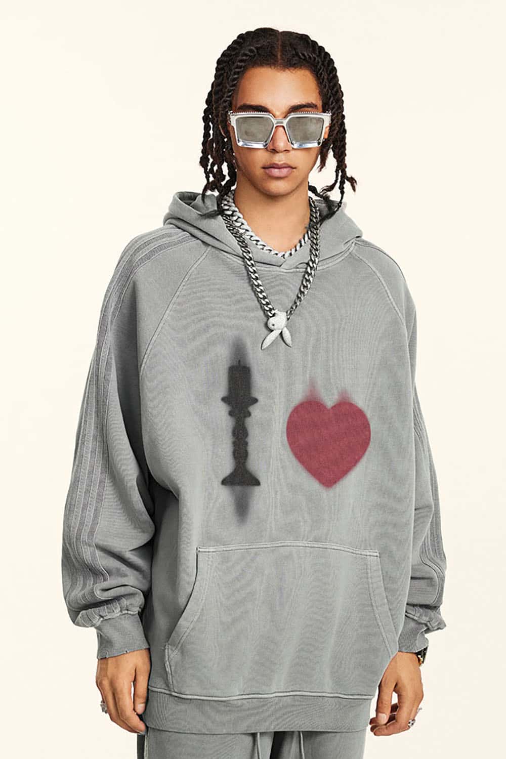 Vintage Washed Cotton Oversized Hoodie with King and Heart Design