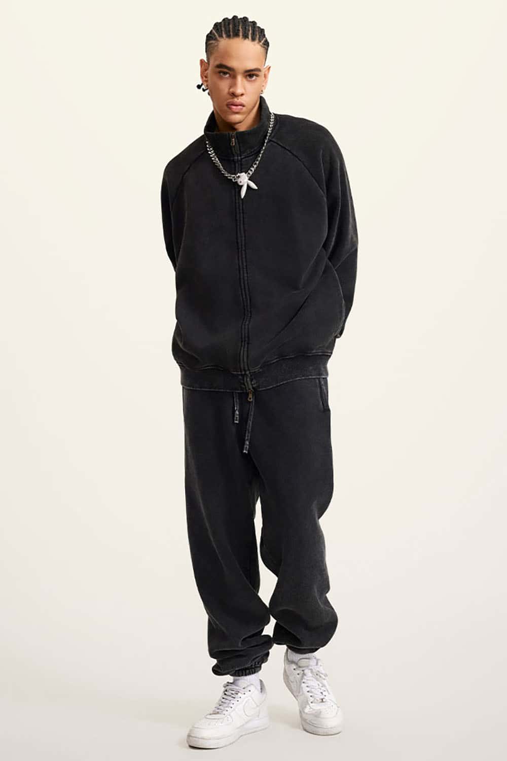 Heavyweight 350g Vintage Wash Drop Shoulder Zip-Up Fleece Jacket