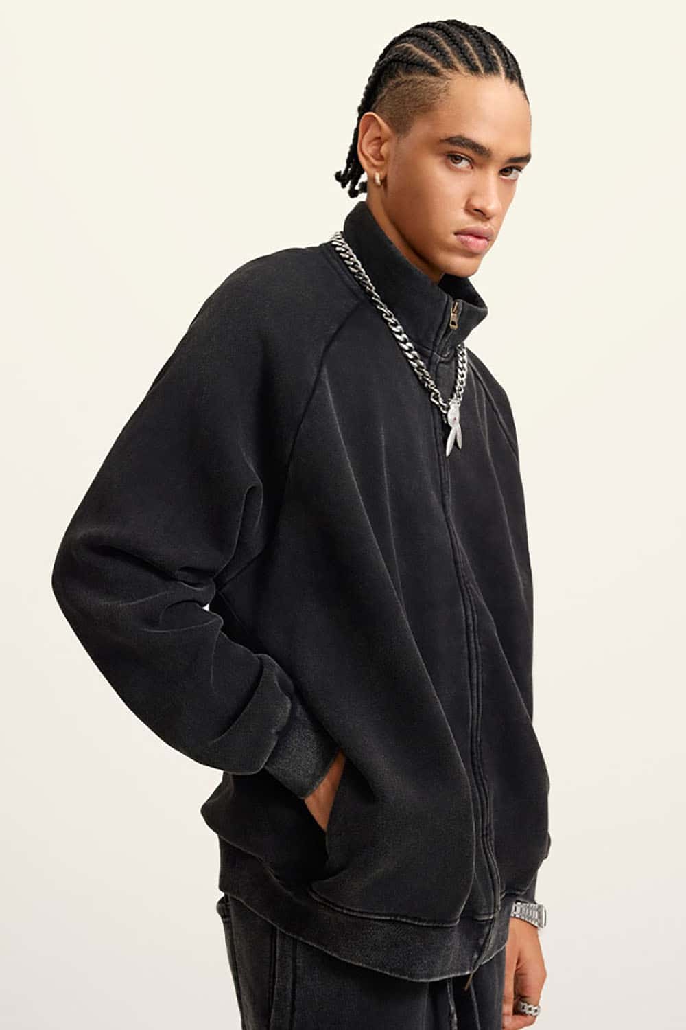 Heavyweight 350g Vintage Wash Drop Shoulder Zip-Up Fleece Jacket