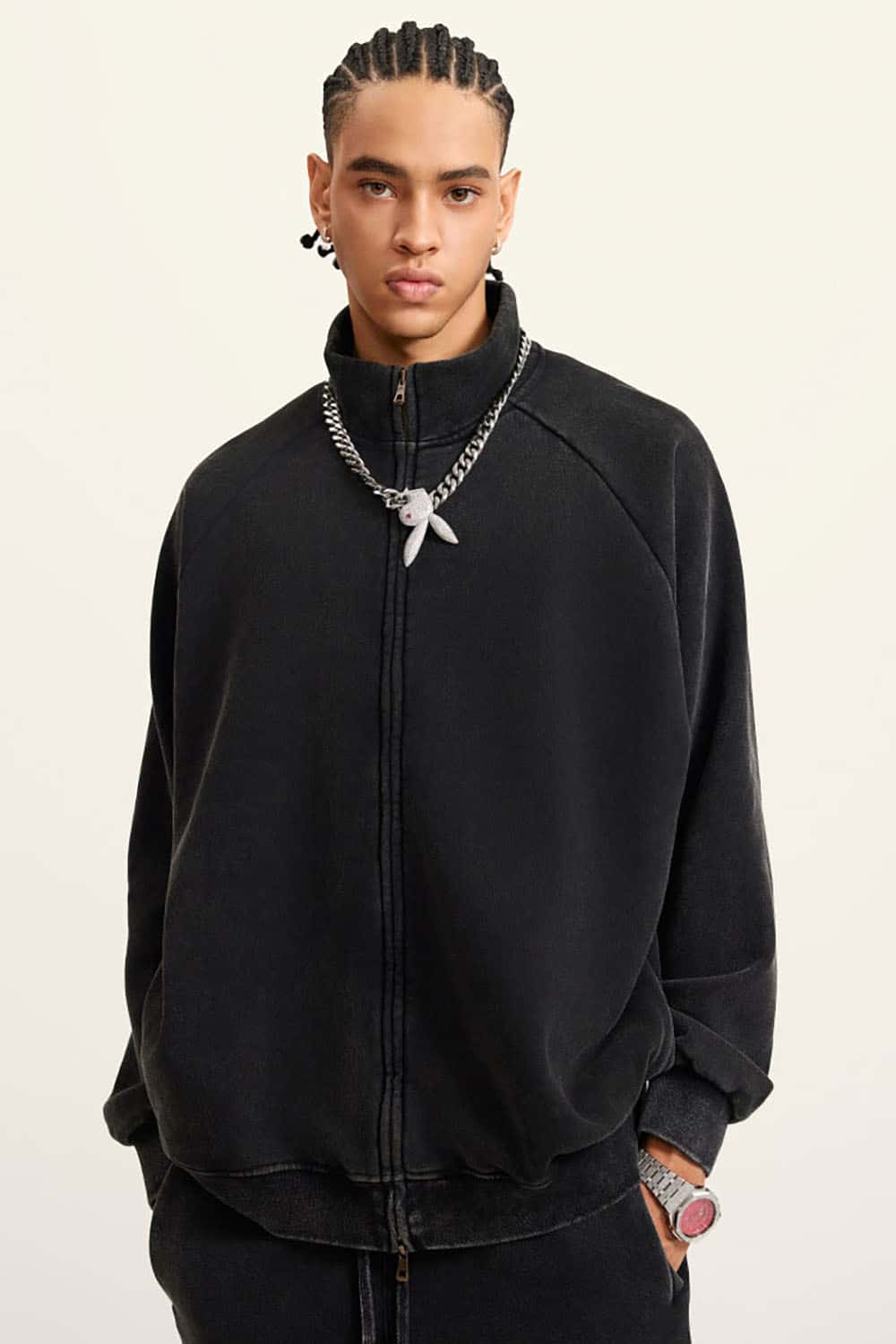 Heavyweight 350g Vintage Wash Drop Shoulder Zip-Up Fleece Jacket