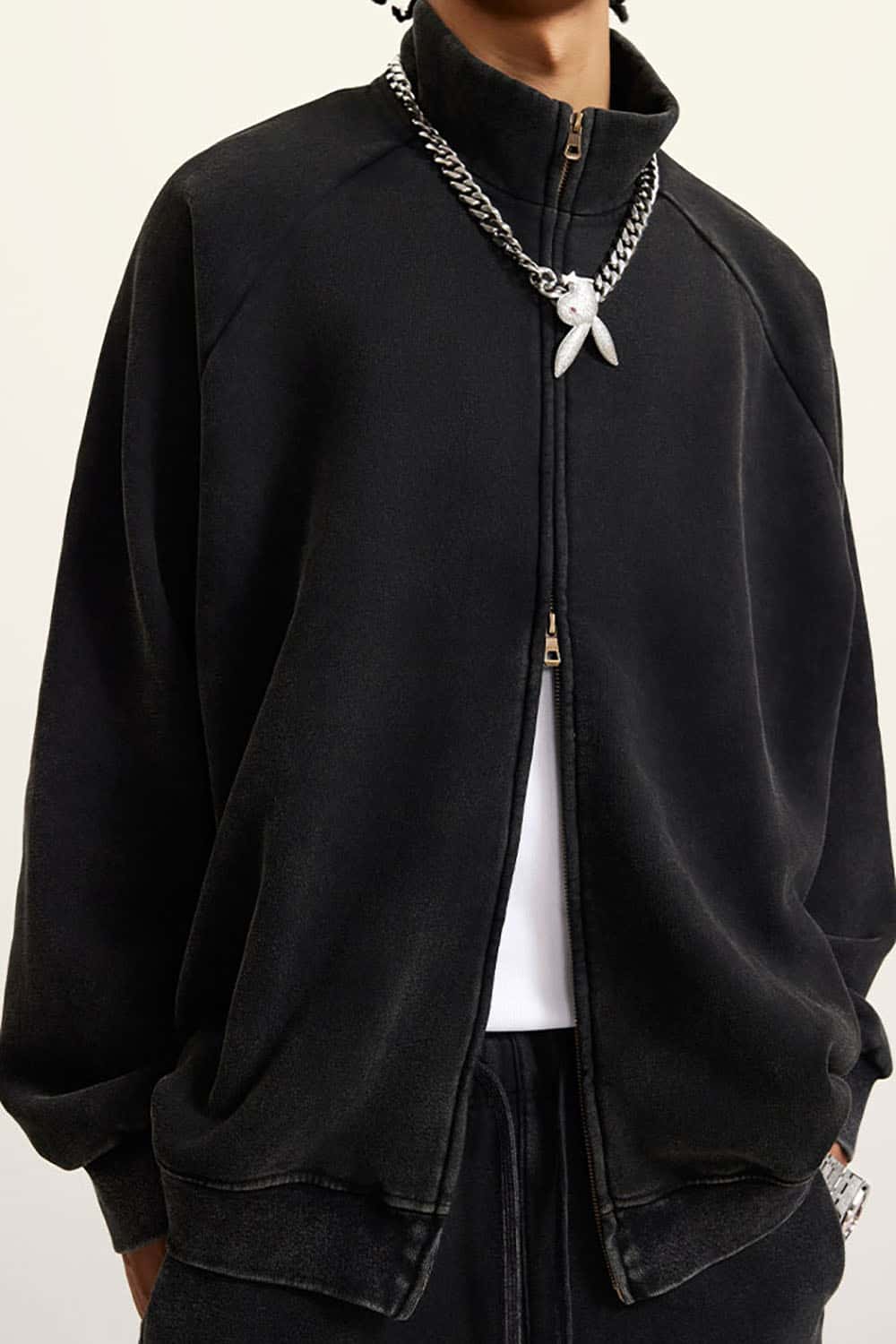 Heavyweight 350g Vintage Wash Drop Shoulder Zip-Up Fleece Jacket