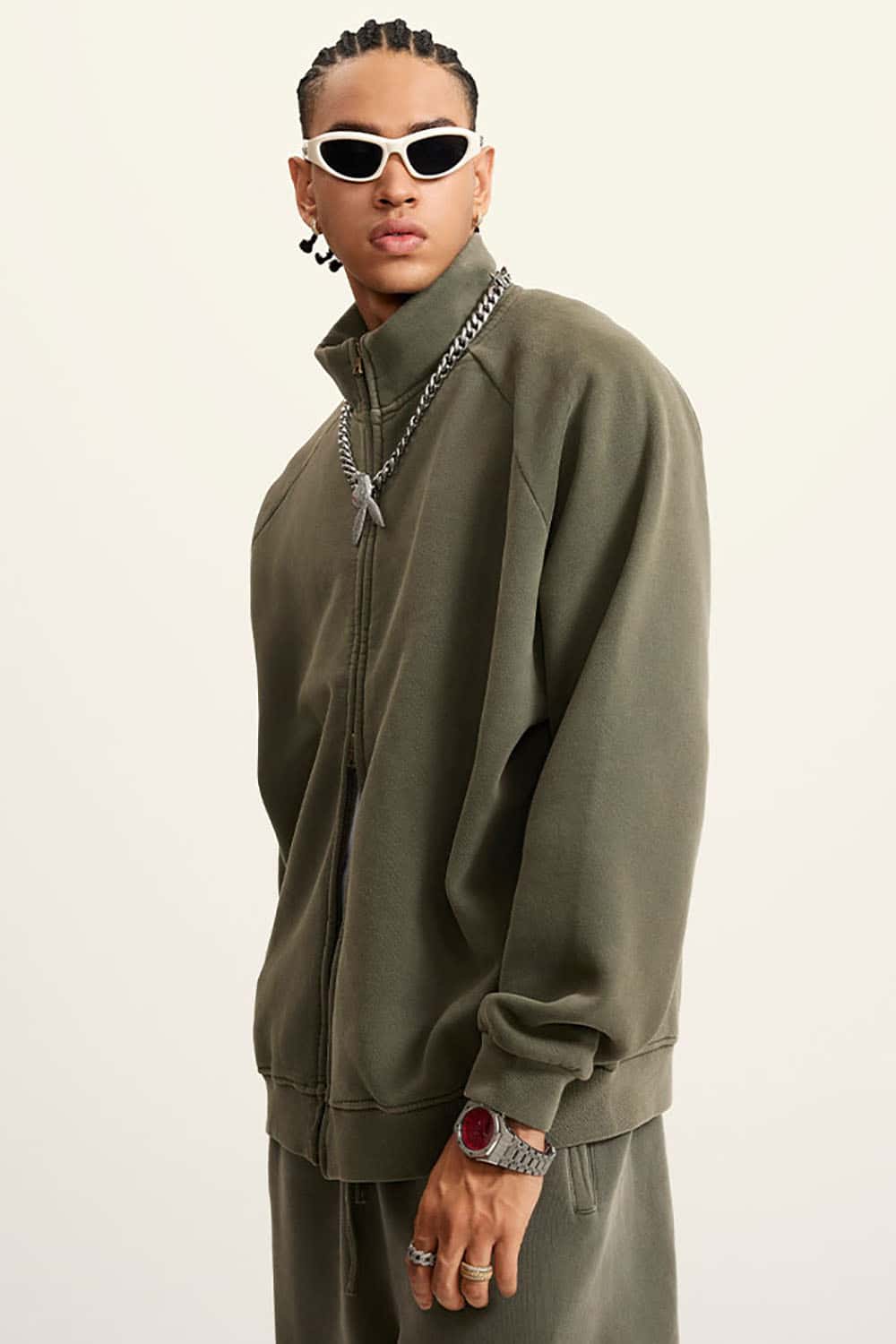 Heavyweight 350g Vintage Wash Drop Shoulder Zip-Up Fleece Jacket