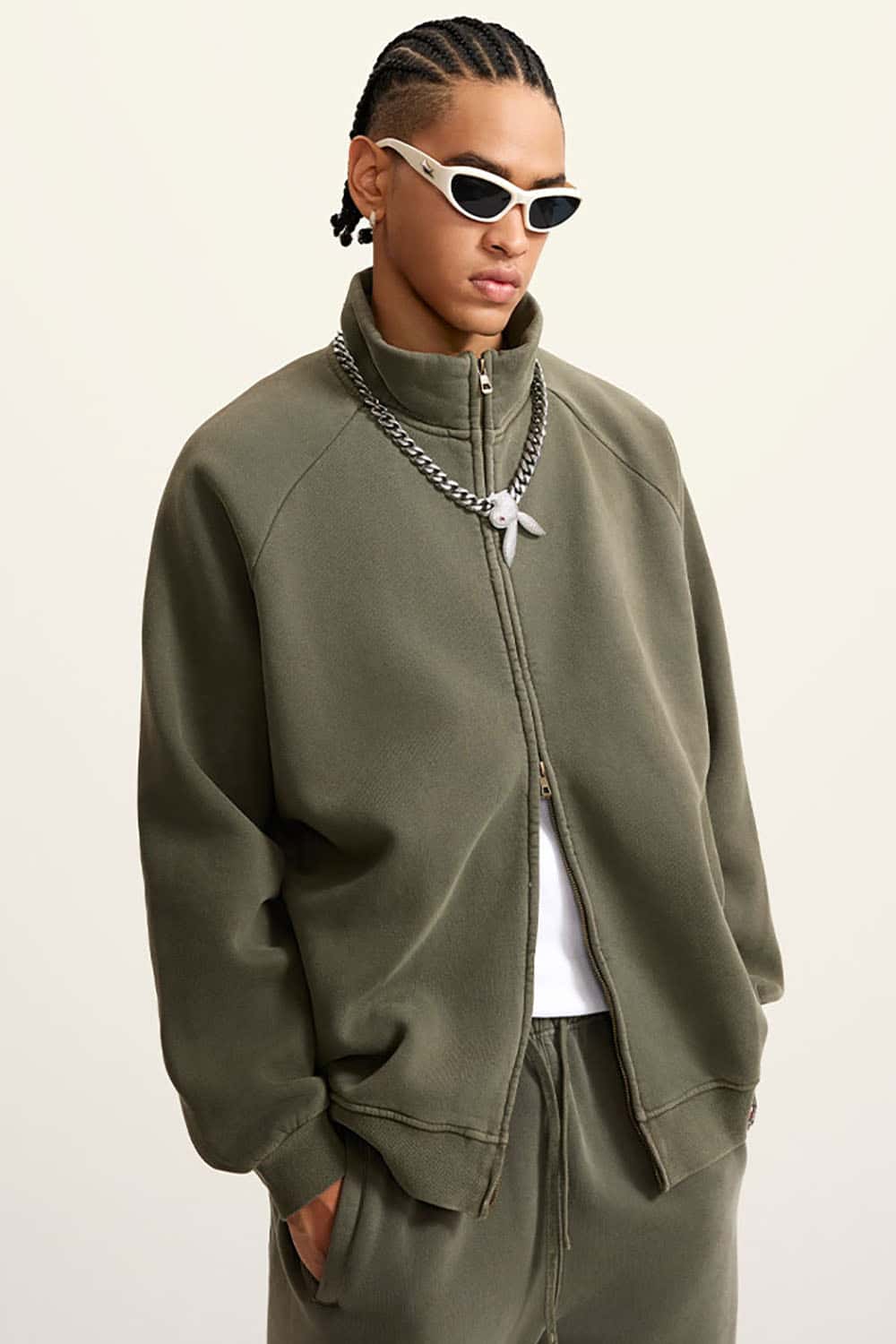 Heavyweight 350g Vintage Wash Drop Shoulder Zip-Up Fleece Jacket