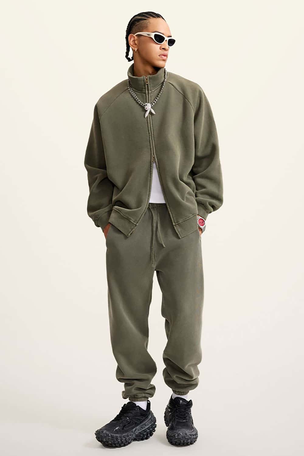 Heavyweight 350g Vintage Wash Drop Shoulder Zip-Up Fleece Jacket