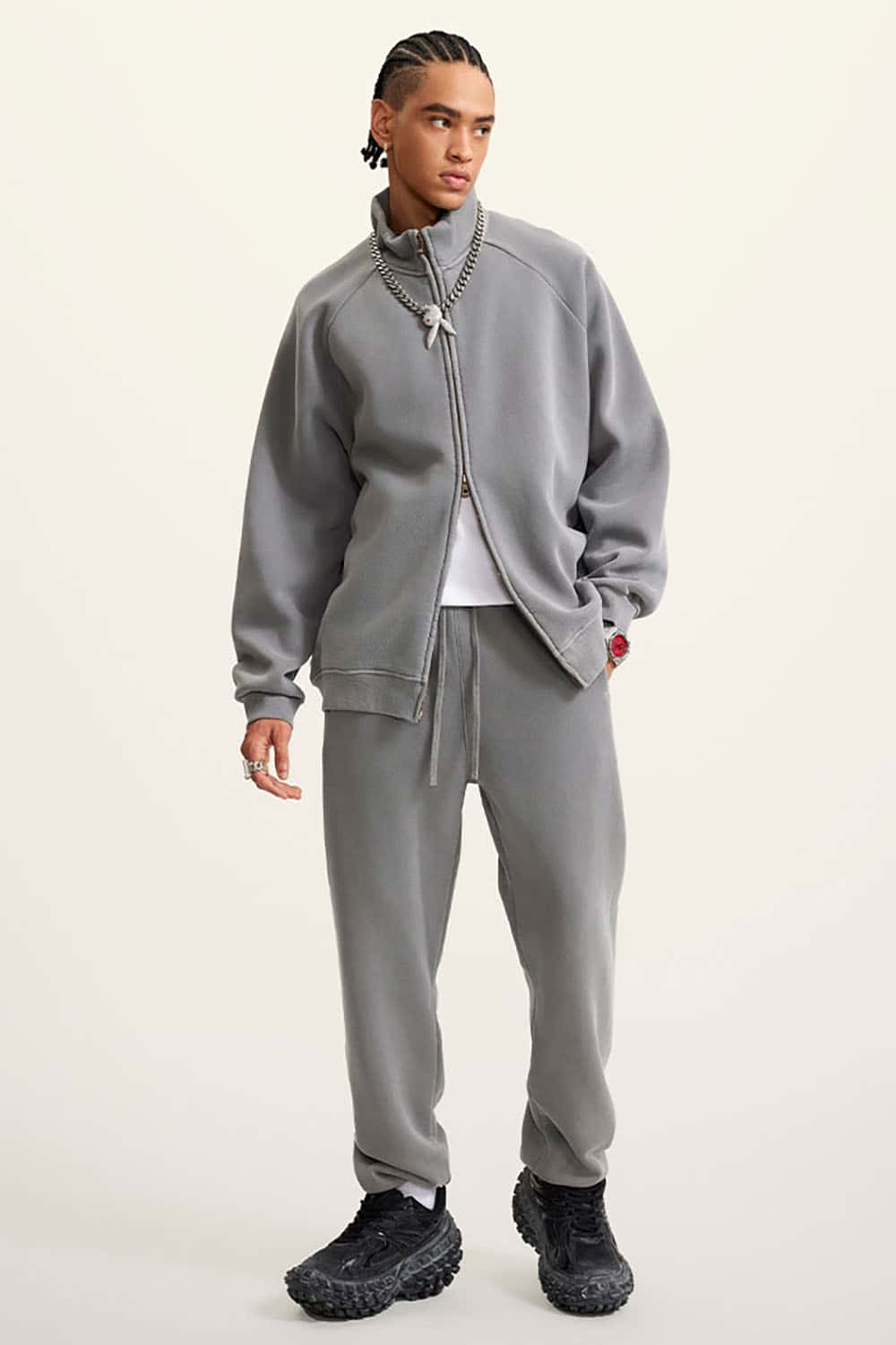 Heavyweight 350g Vintage Wash Drop Shoulder Zip-Up Fleece Jacket