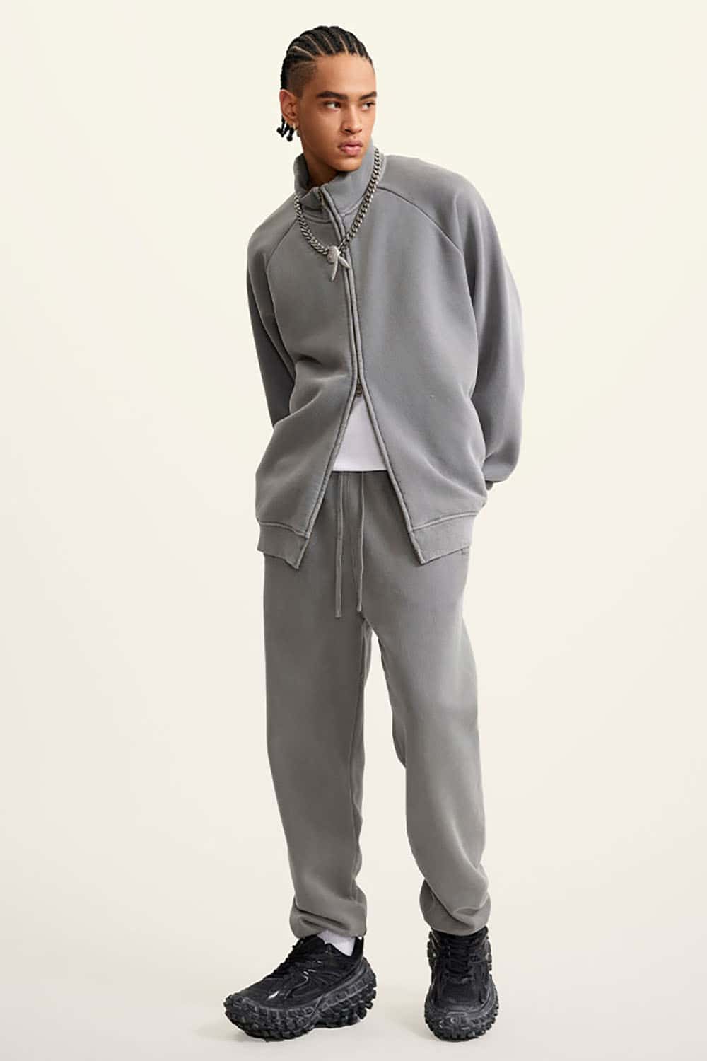 Heavyweight 350g Vintage Wash Drop Shoulder Zip-Up Fleece Jacket