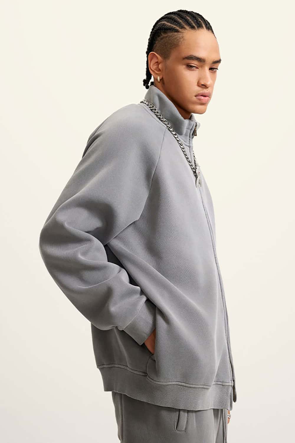 Heavyweight 350g Vintage Wash Drop Shoulder Zip-Up Fleece Jacket