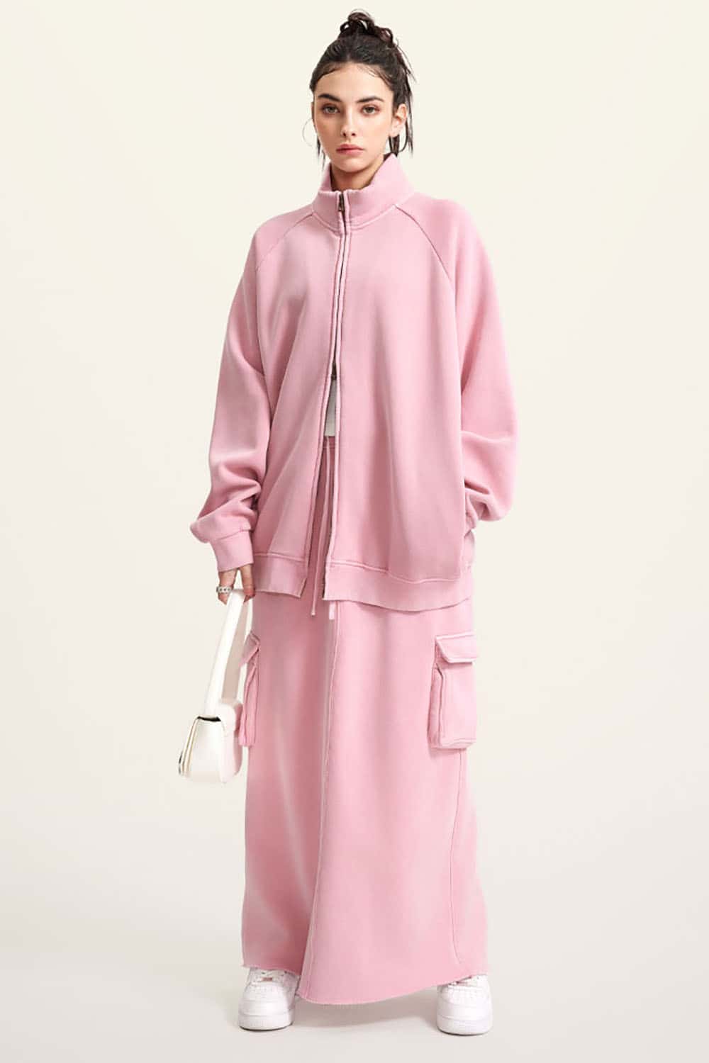 Heavyweight 350g Vintage Wash Drop Shoulder Zip-Up Fleece Jacket