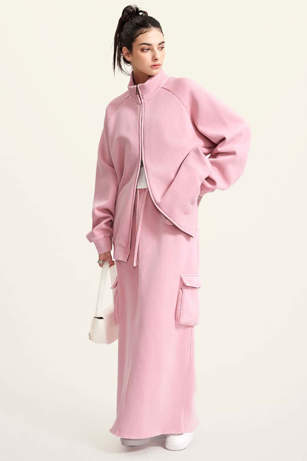 Heavyweight 350g Vintage Wash Drop Shoulder Zip-Up Fleece Jacket