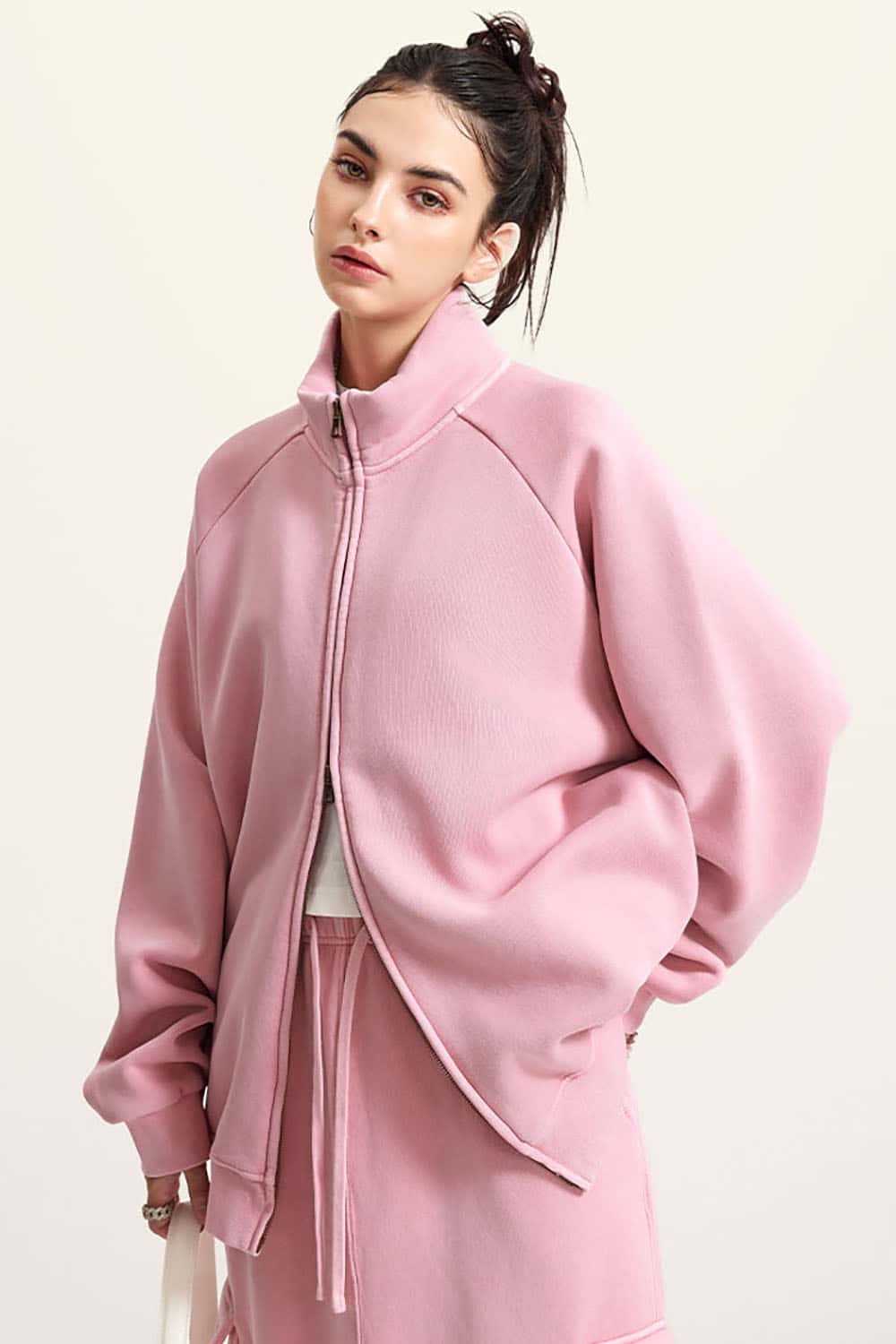 Heavyweight 350g Vintage Wash Drop Shoulder Zip-Up Fleece Jacket