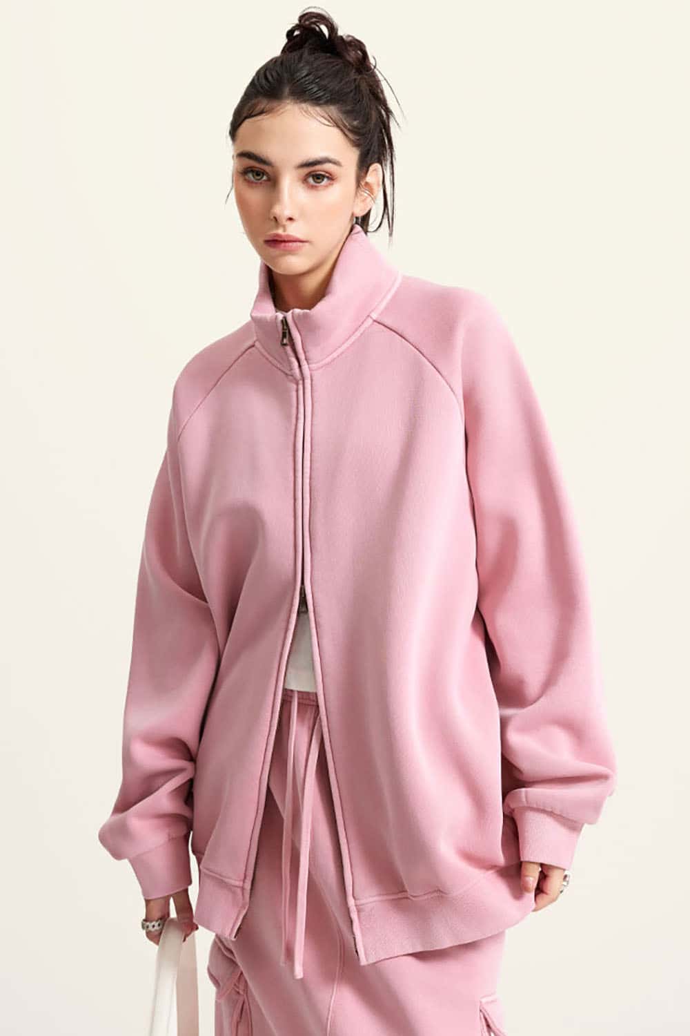 Heavyweight 350g Vintage Wash Drop Shoulder Zip-Up Fleece Jacket