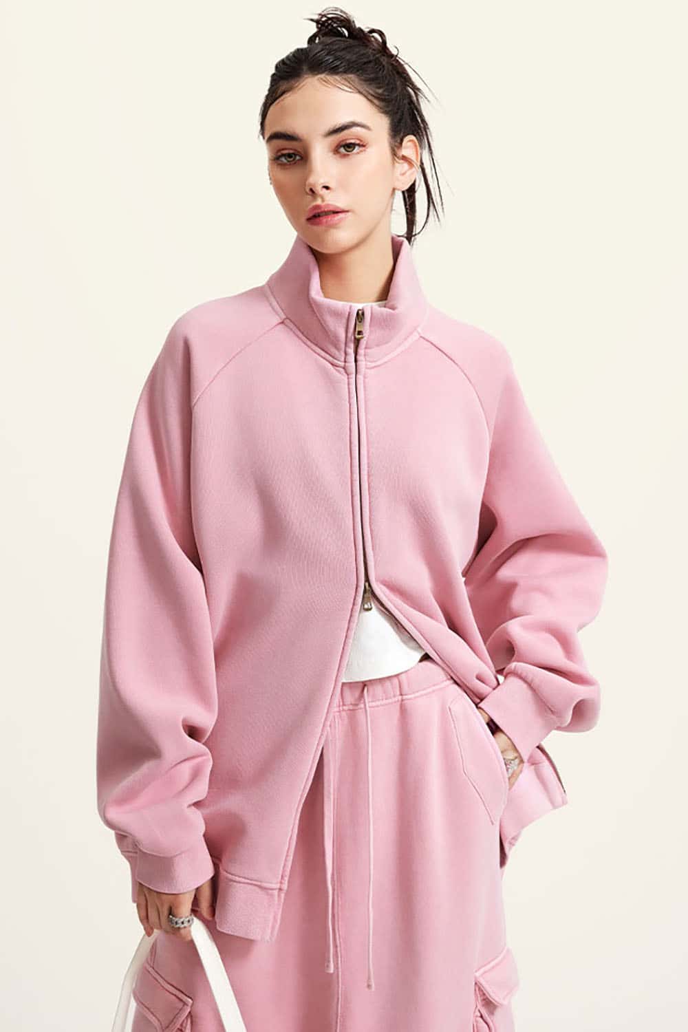 Heavyweight 350g Vintage Wash Drop Shoulder Zip-Up Fleece Jacket