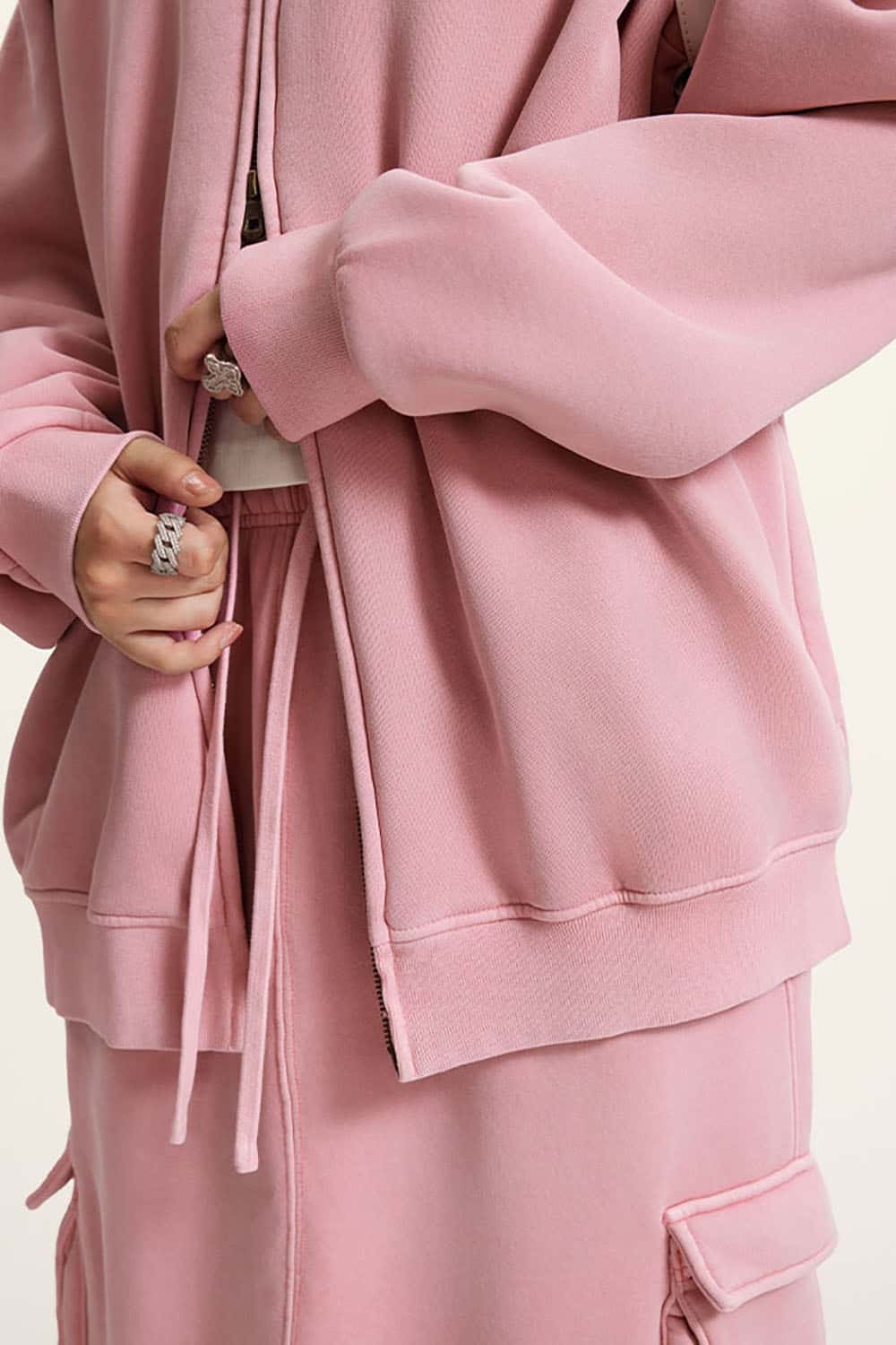 Heavyweight 350g Vintage Wash Drop Shoulder Zip-Up Fleece Jacket