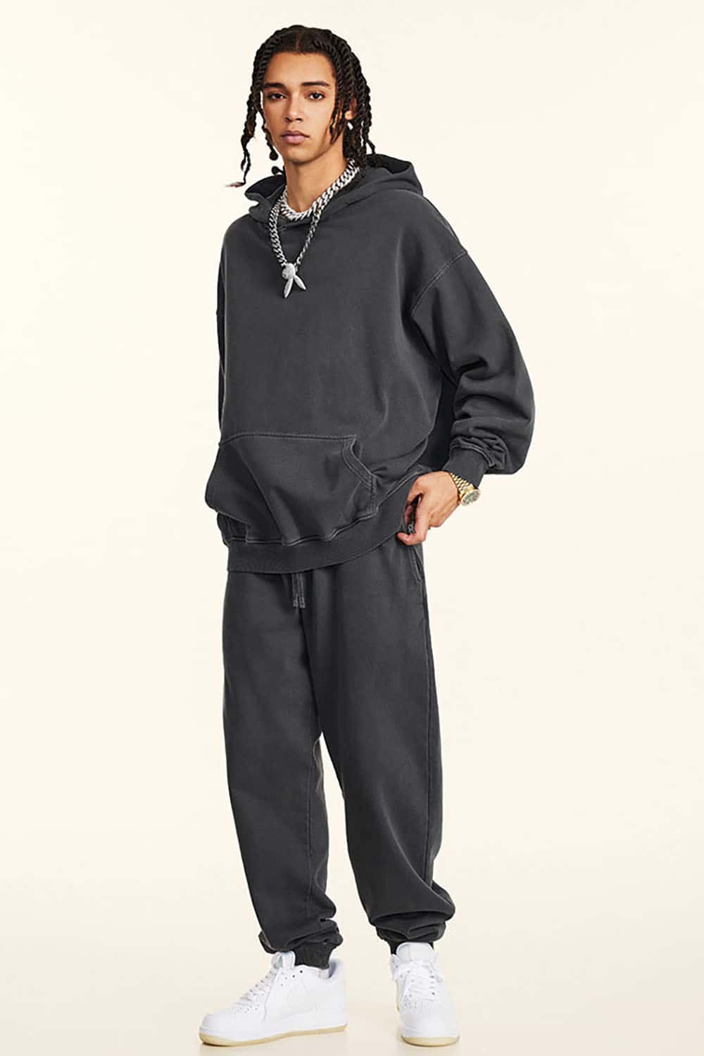 Vintage Loose-Fit Washed Knit Hoodie