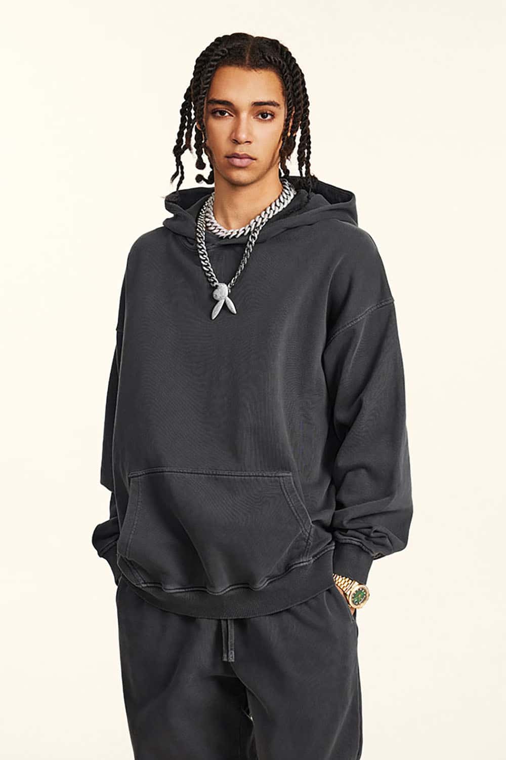 Vintage Loose-Fit Washed Knit Hoodie