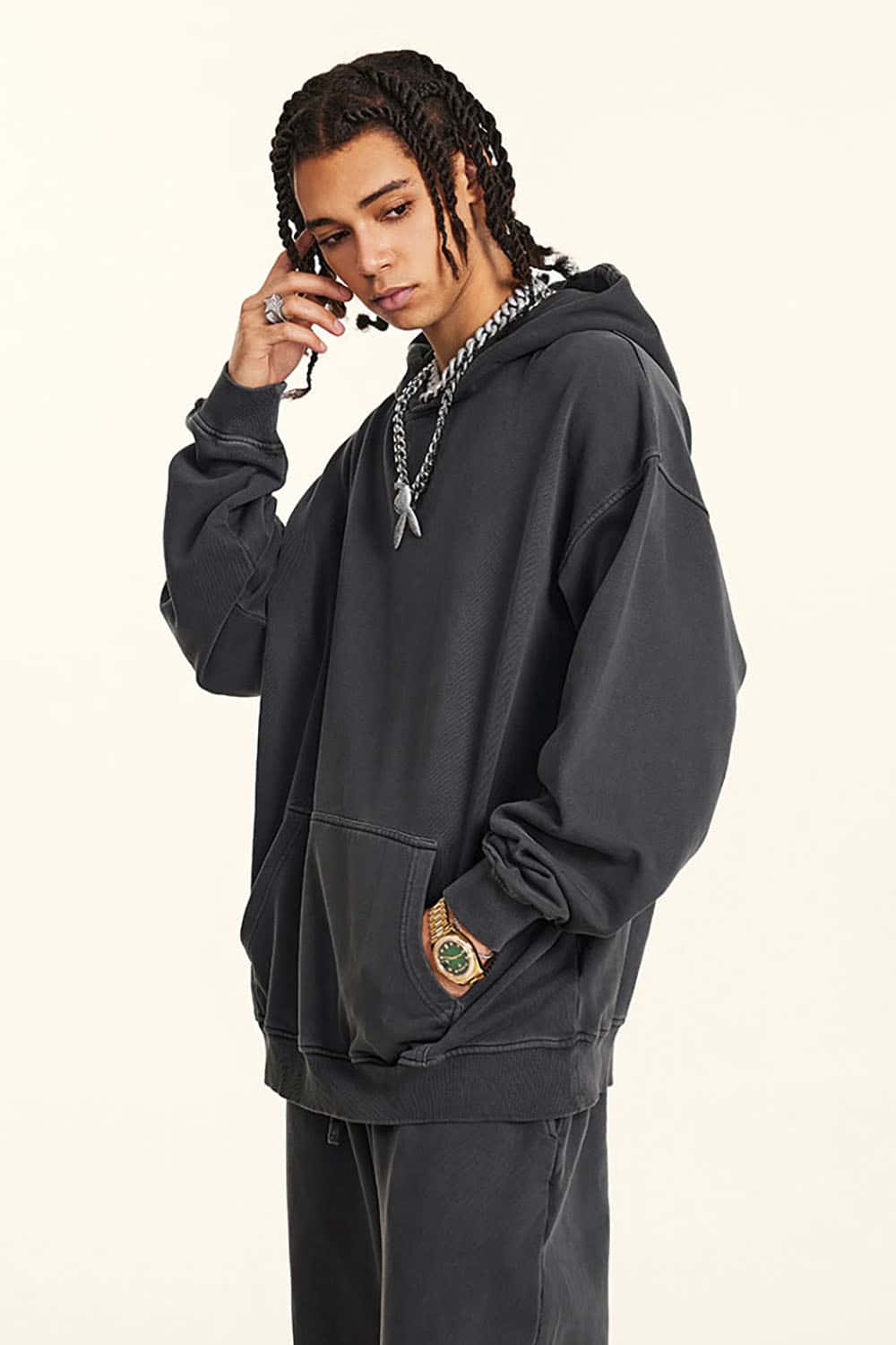 Vintage Loose-Fit Washed Knit Hoodie