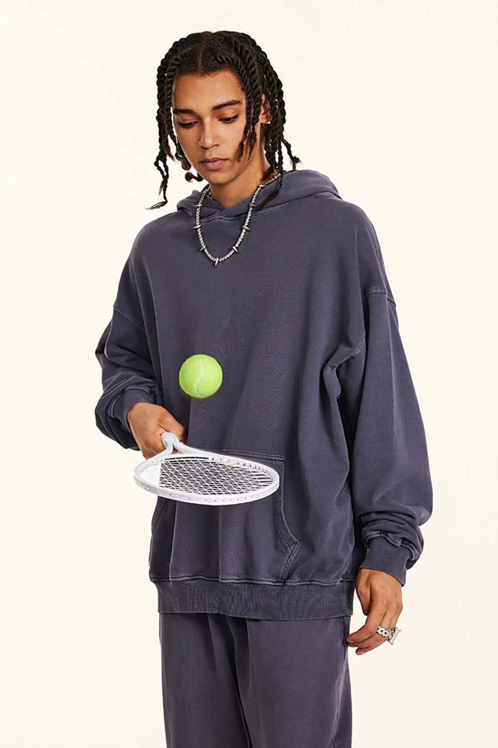 Vintage Loose-Fit Washed Knit Hoodie