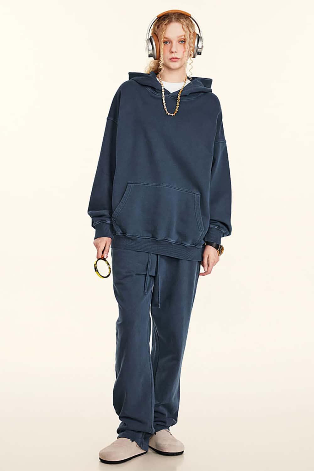 Vintage Loose-Fit Washed Knit Hoodie