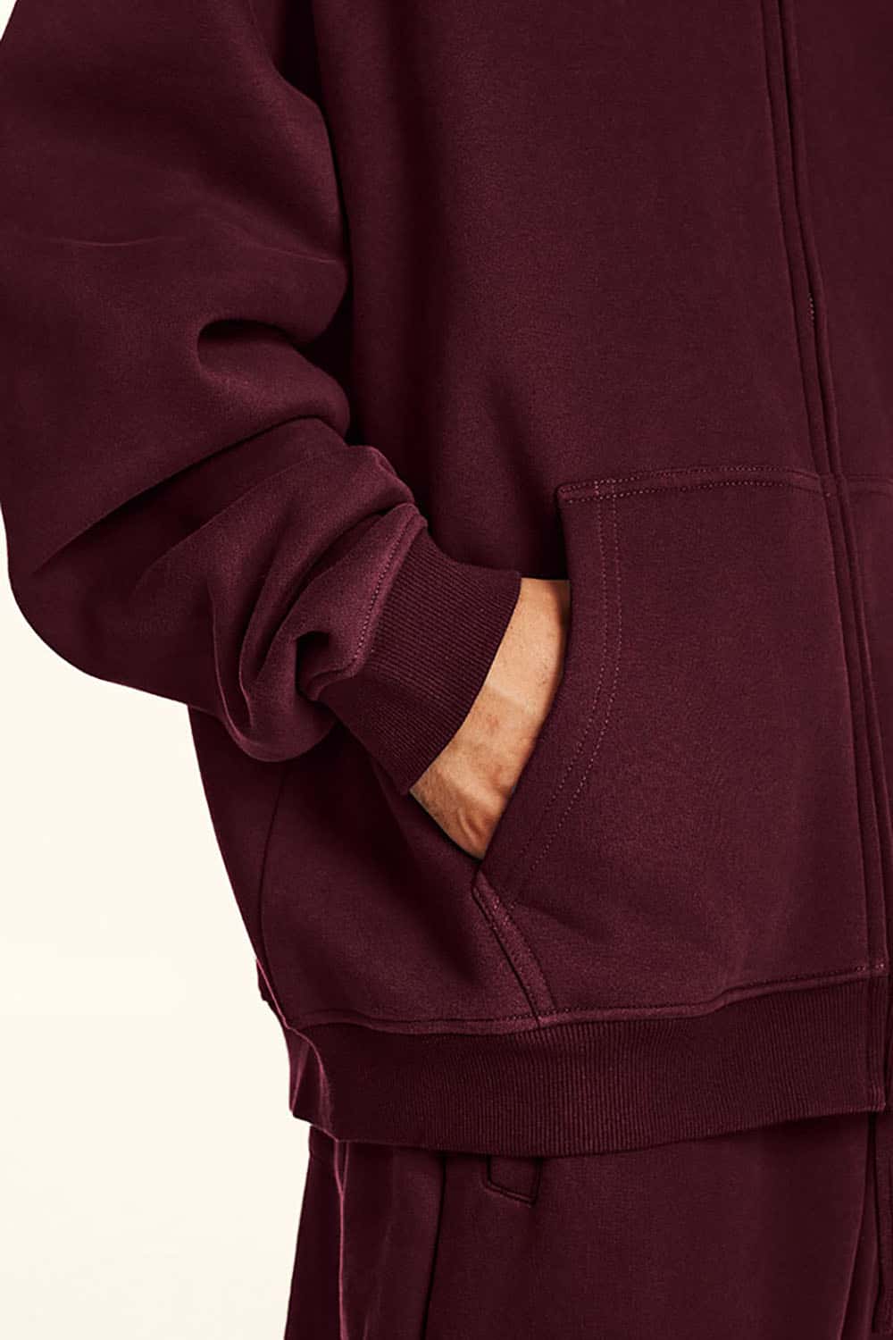Solid Color Loose Fleece Hooded Zip-Up Knit Cardigan