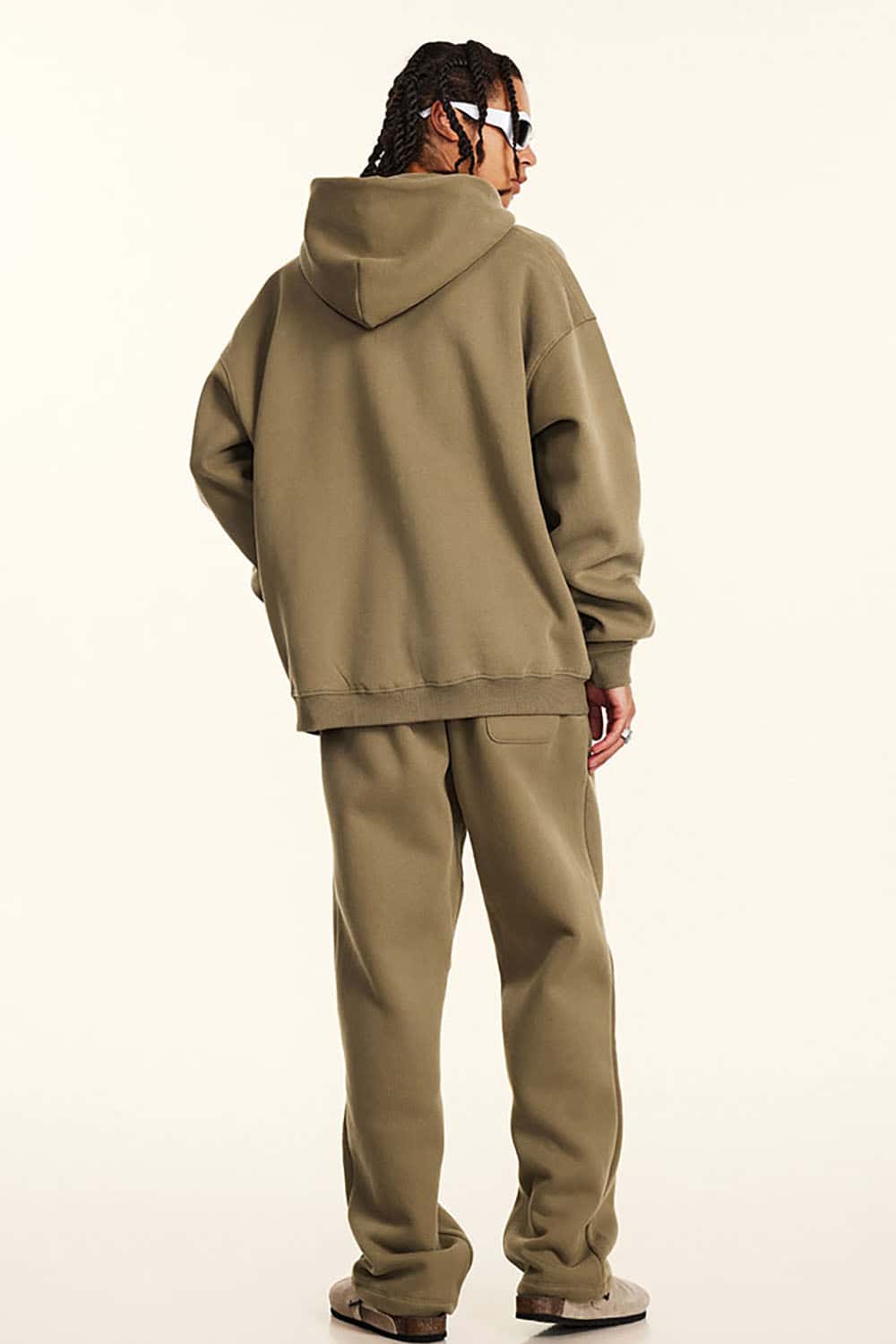 Solid Color Loose Fleece Hooded Zip-Up Knit Cardigan