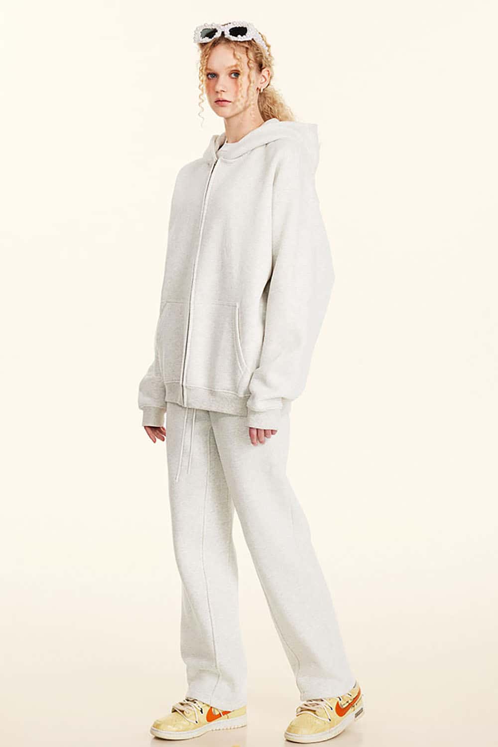 Solid Color Loose Fleece Hooded Zip-Up Knit Cardigan