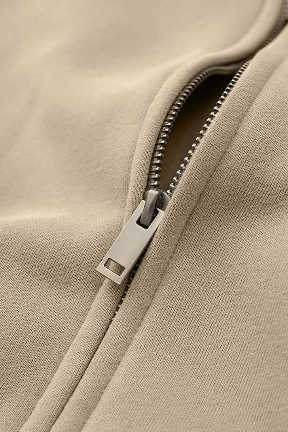 Solid Color Loose Fleece Hooded Zip-Up Knit Cardigan