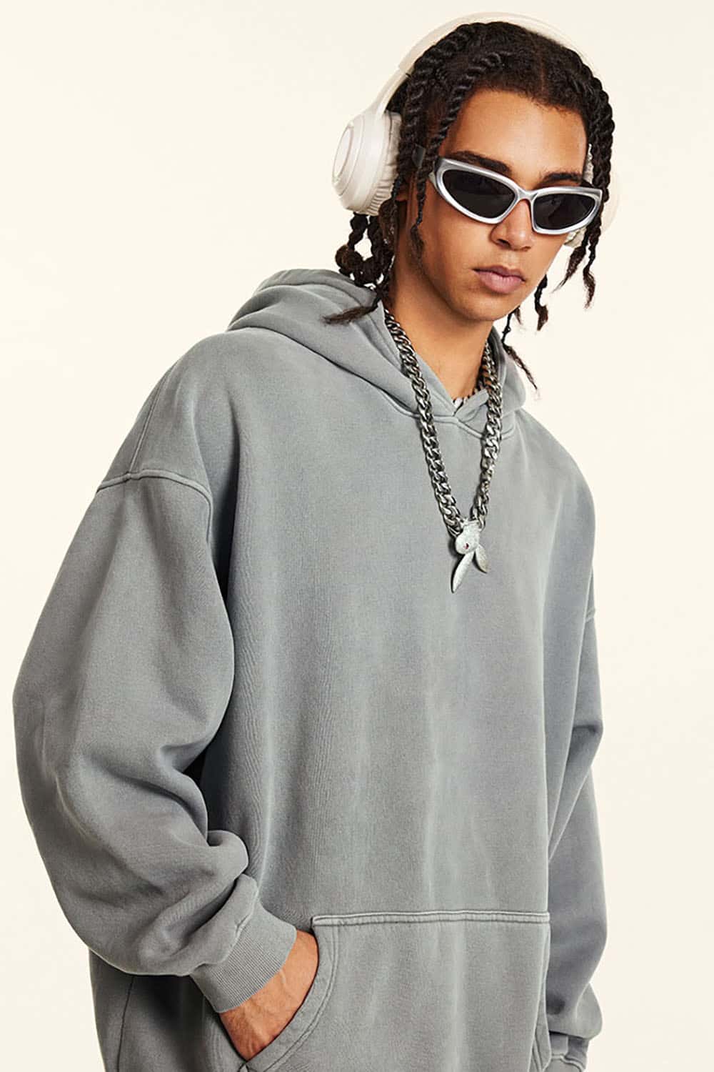 Streetwear Retro Washed Thick Fleece Solid Color Hoodie