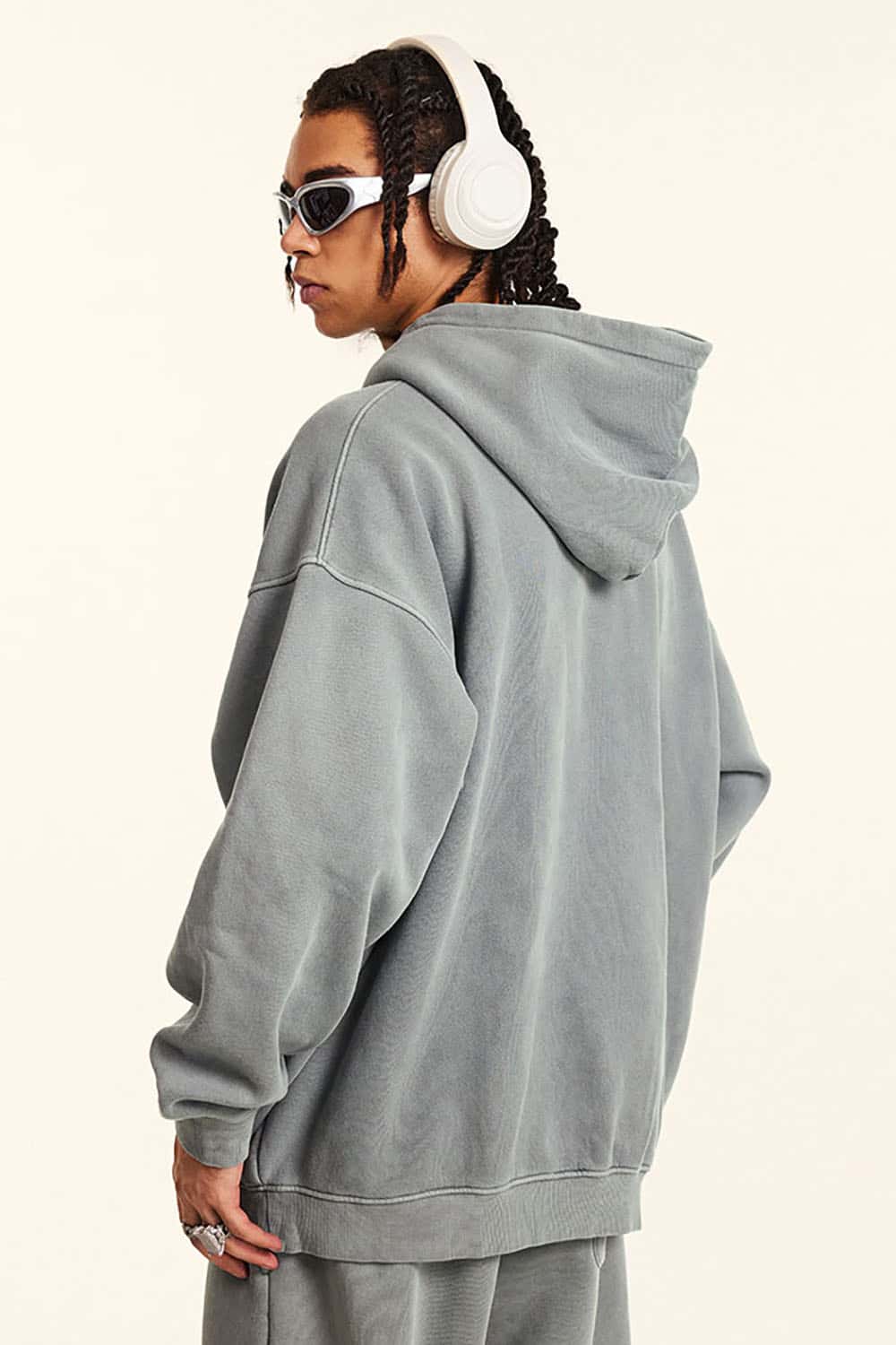 Streetwear Retro Washed Thick Fleece Solid Color Hoodie