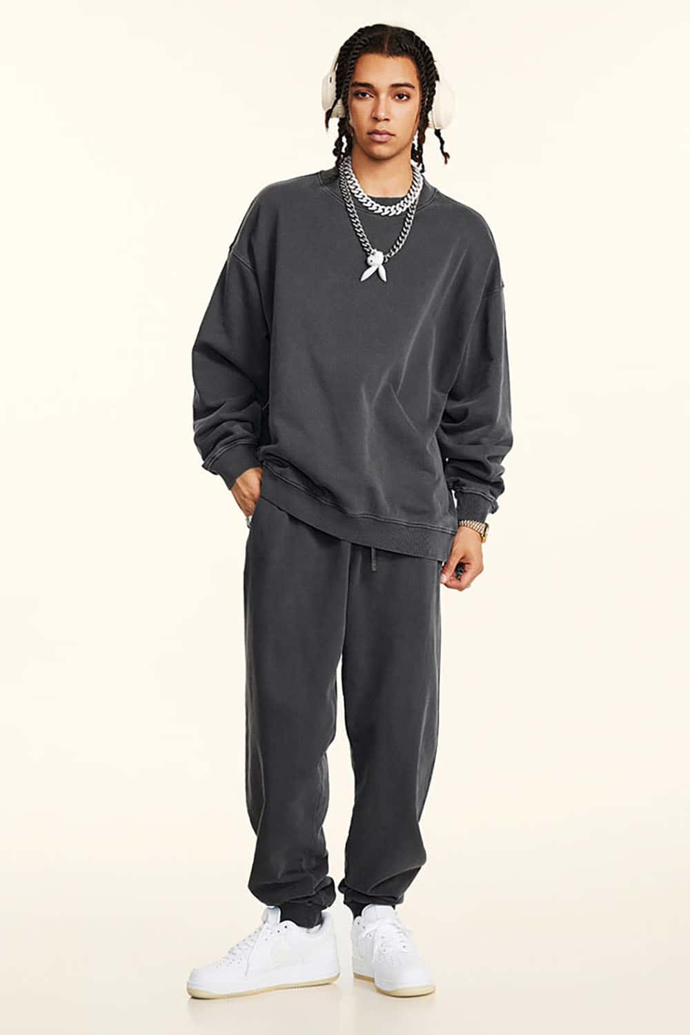 Distressed Wash Knit Solid Color Loose Long Sleeve Sweatshirt