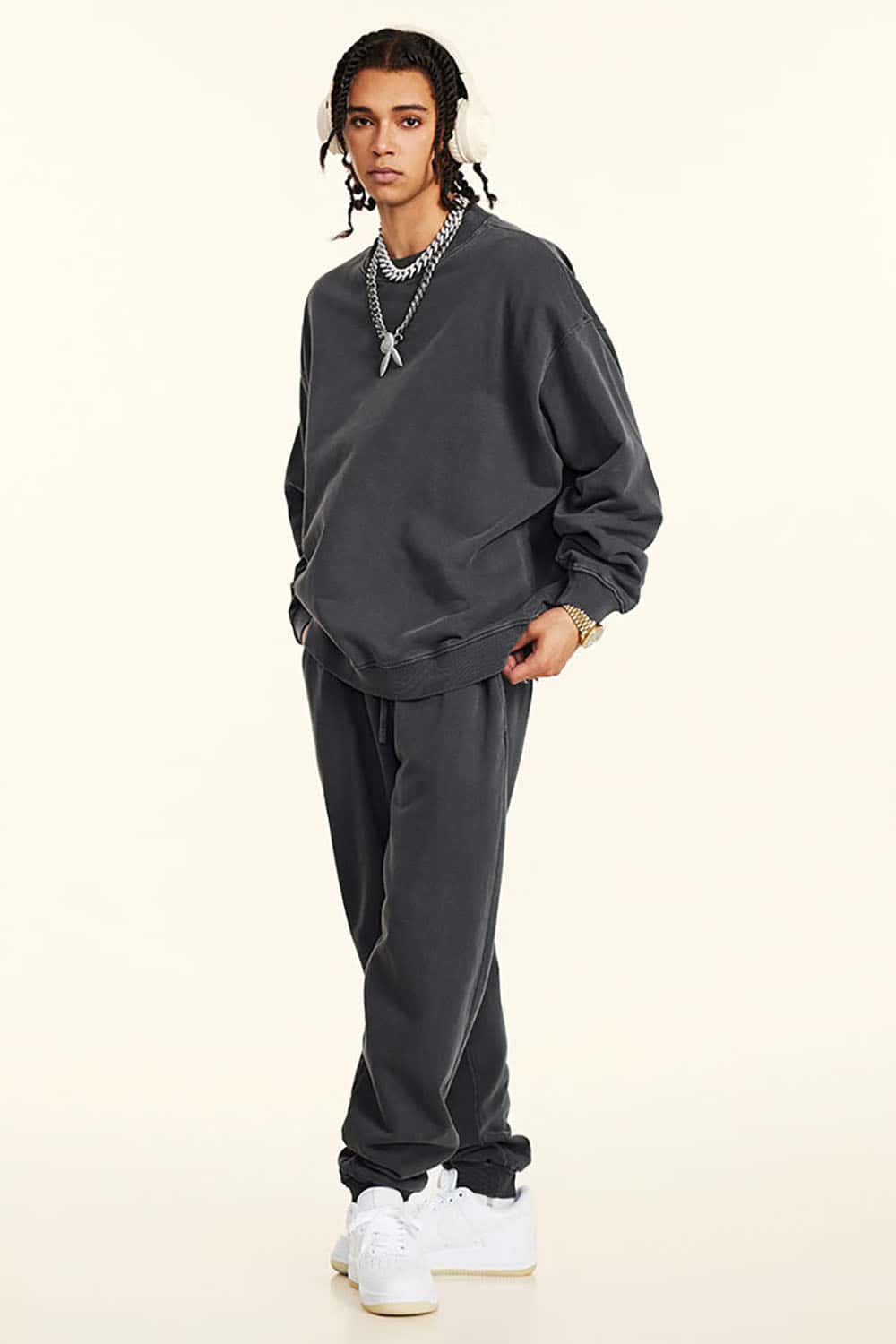 Distressed Wash Knit Solid Color Loose Long Sleeve Sweatshirt