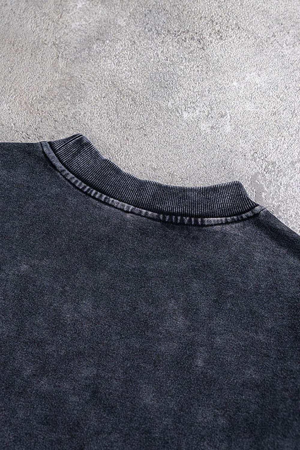 Distressed Wash Knit Solid Color Loose Long Sleeve Sweatshirt