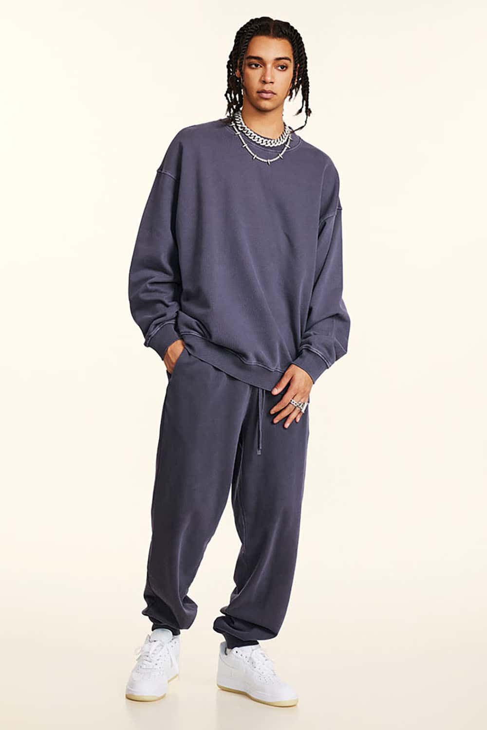 Distressed Wash Knit Solid Color Loose Long Sleeve Sweatshirt