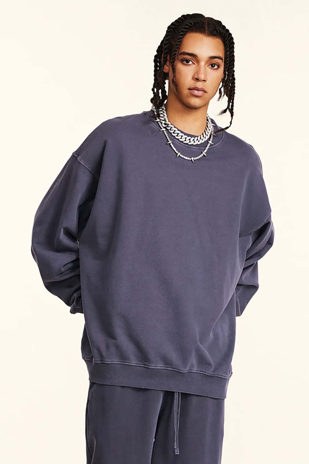 Distressed Wash Knit Solid Color Loose Long Sleeve Sweatshirt