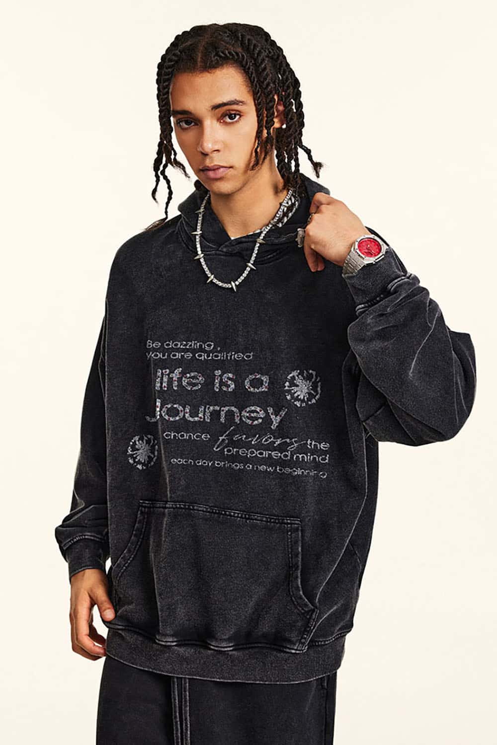 Vintage Distressed Slogan Print Cotton Loose Casual Hoodie