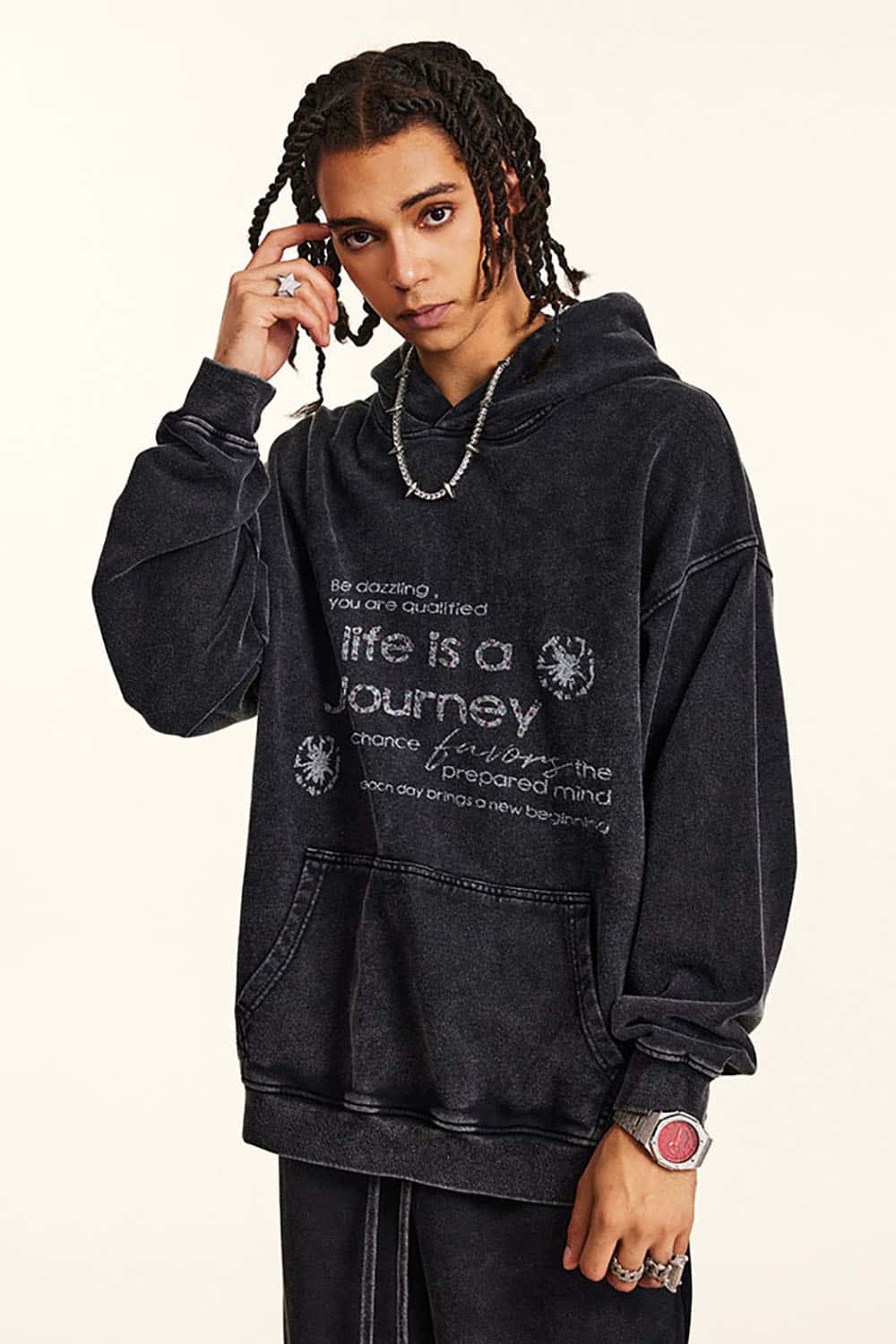 Vintage Distressed Slogan Print Cotton Loose Casual Hoodie