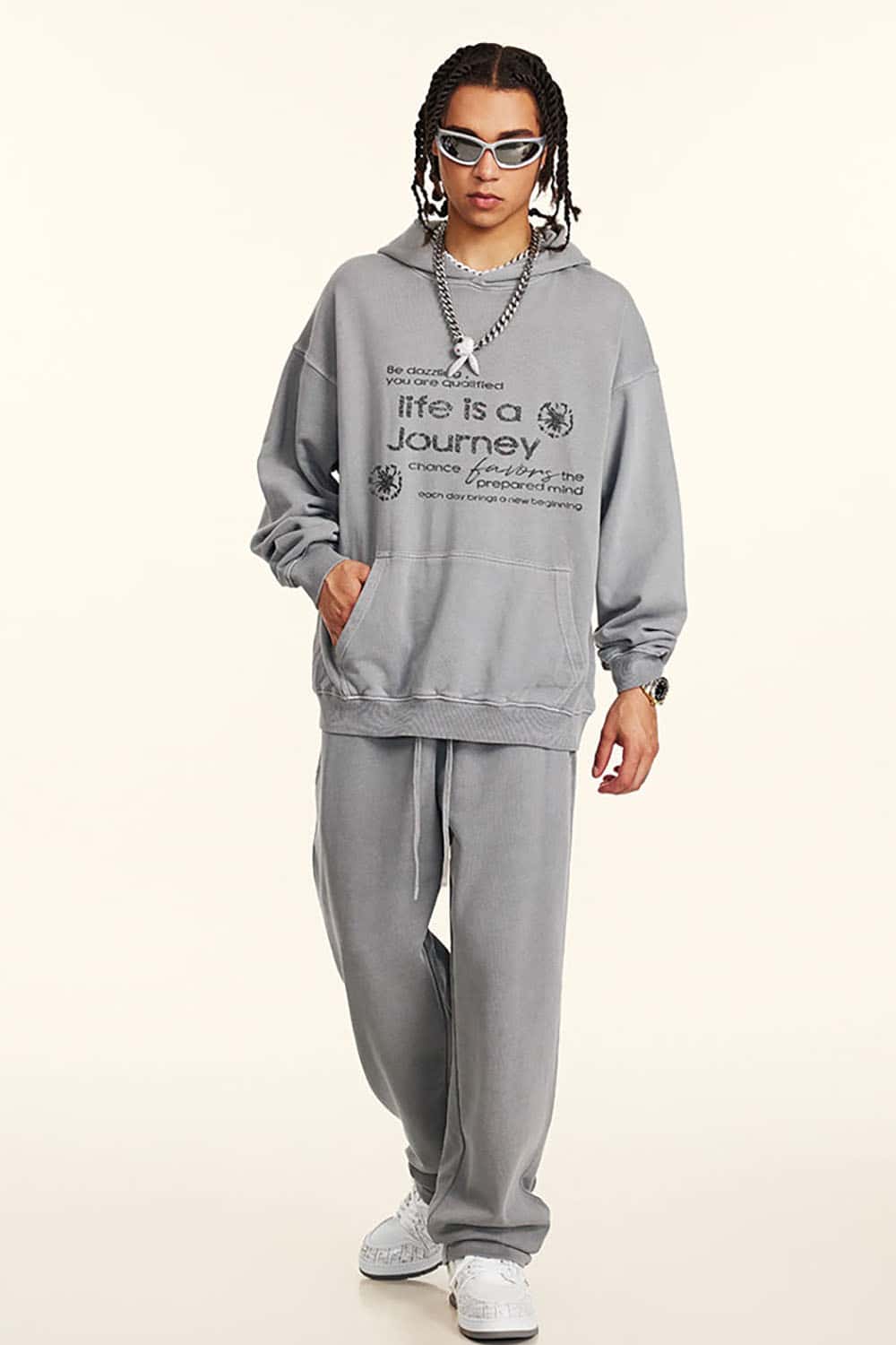 Vintage Distressed Slogan Print Cotton Loose Casual Hoodie
