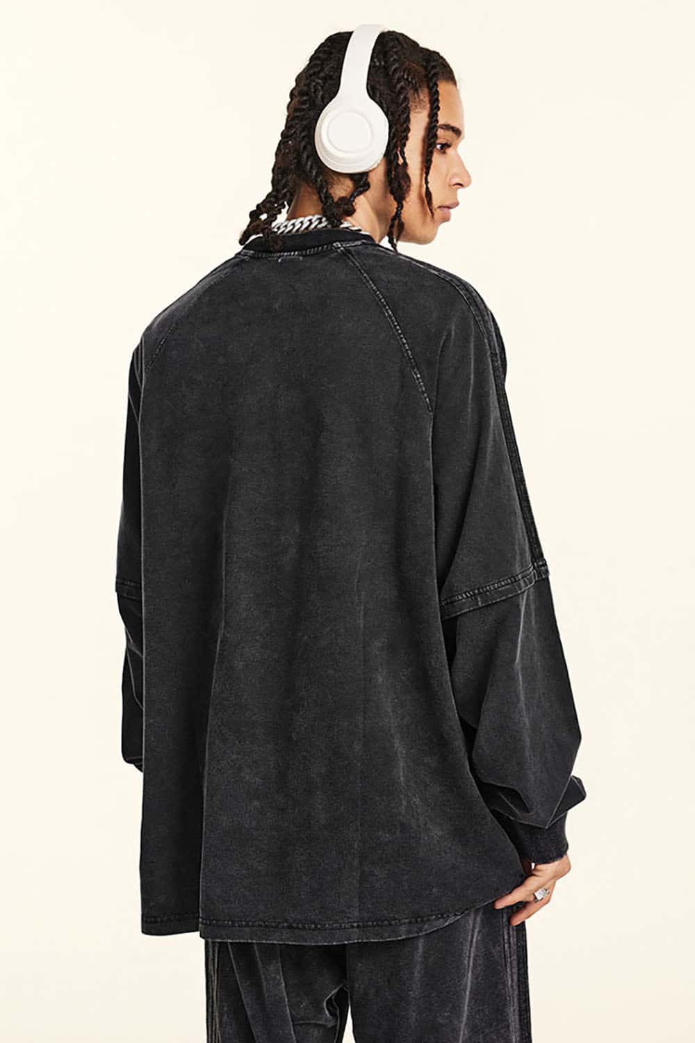 Vintage Street Hip-Hop Contrast Print Loose Long Sleeve T-Shirt